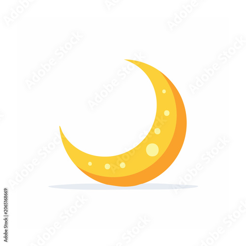 Yellow crescent moon icon with dots on white background