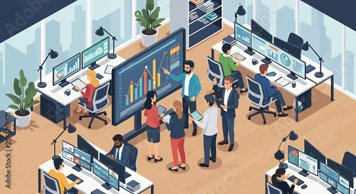 Business people working in office space.