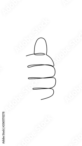 Hand thumbs up gesture fist arm silhouette one line art animation, hand drawn decorative continuous contour movie. Human anatomy success approval movement, freedom support time, outline design. 4k sel