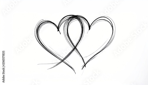 Hand Drawn Sketch of Two Intertwined Hearts Symbolizing Love and Connection.