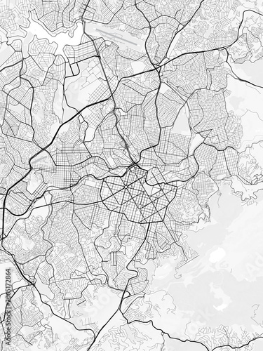 Belo Horizonte City Map. Minimalist black and white line art poster for printing, wallpaper, wall art, and map resources for home and office decor