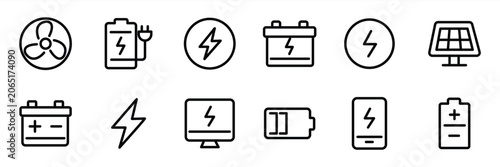 Energy and Electricity thin line icon set. Editable thin line Electricity icon. Energy symbol collection. Vector illustration.