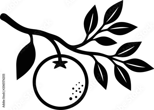 Orange branch with leaf line art vector illustration