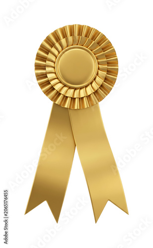 Gold award rosette with ribbons isolated on transparent background