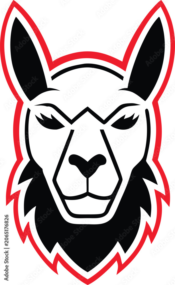 Obraz premium Llama head with red outline looking straight ahead