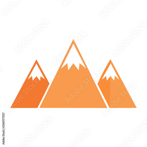 Orange mountain range icon with snow peaks