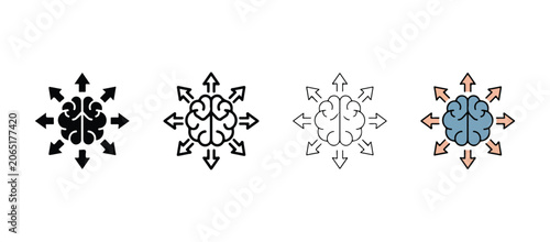 Photos Brain with arrows radiating outwards in different colors and styles for concepts