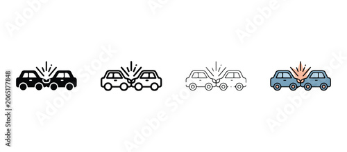 Photos Car crash accident icons  vehicles colliding  transportation safety symbols  aut