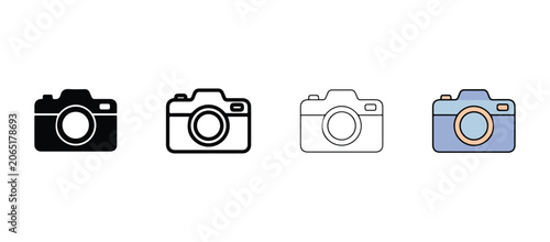 Photos camera icons in black white and blue colors for photography and videography conc