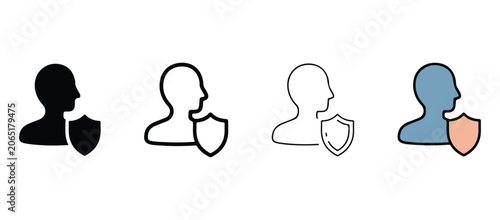 Photos human heads with shields on white background for security and protection concept