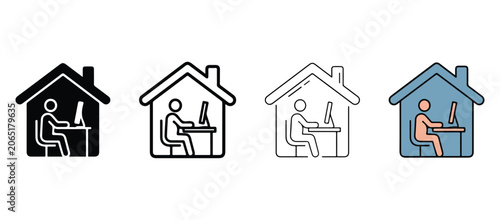 Canvas-taulu people working on computers at home  various line styles and colors for differen
