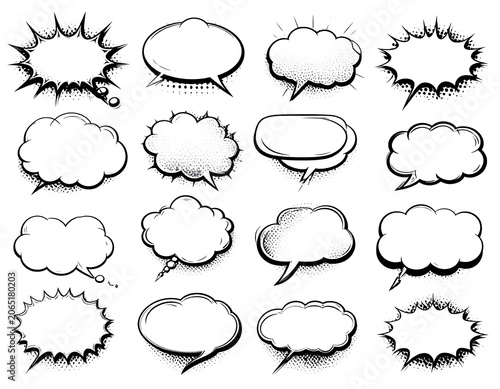 Set of comic book speech bubbles isolated on white background