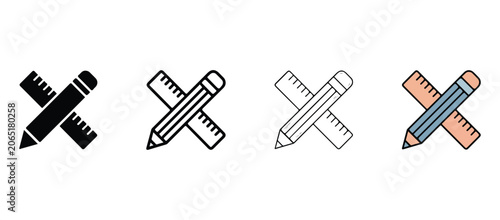 Tableau sur toile pencil and ruler icons crossed over each other for drawing and design isolated