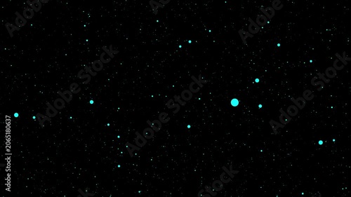 Abstract space background featuring cyan glowing particles floating in deep dark void with gentle movement creating ethereal cosmic atmosphere loop motion.