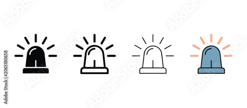 Photos siren light icons in black line white and blue with rays  emergency alert symbol