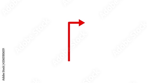 Red arrow moving upwards then turning right, indicating direction and progress on white background, simple motion graphic.
