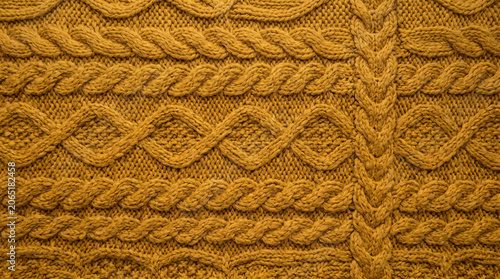 mustard yellow cable knit sweater texture with argyle diamonds and woolen pattern