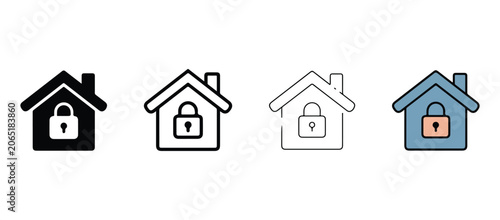 Fotografie House icons with padlock security symbols for home safety and protection concept