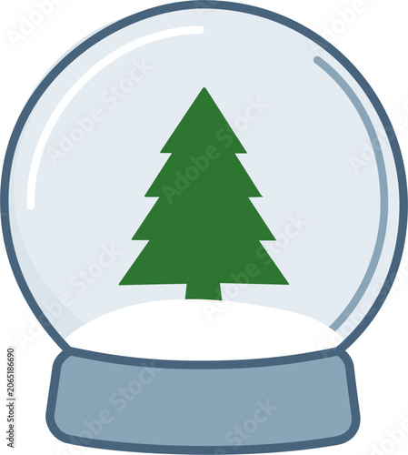Green Christmas Tree Snow Globe Vector Icon