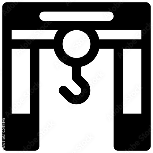Overhead crane. Outlined stroke vector icon with black-filled details.