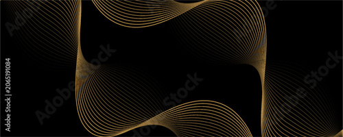 Abstract background with waves for banner. Web banner size. Vector background with lines. Element for design isolated on black. Black and orange. Night, dark