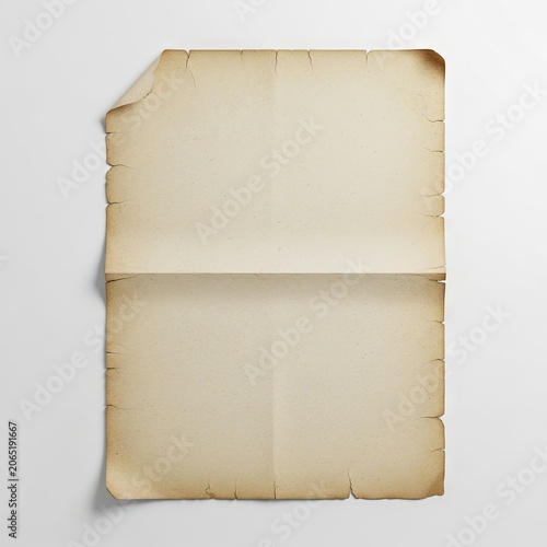 Vintage Folded Paper Texture on White Background.