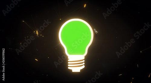 Bright Green Lightbulb Floating in Dark Abstract Space