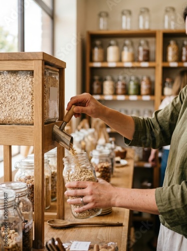  Zero Waste Grocery Shopping Filling Glass Jar from Bulk Dispenser