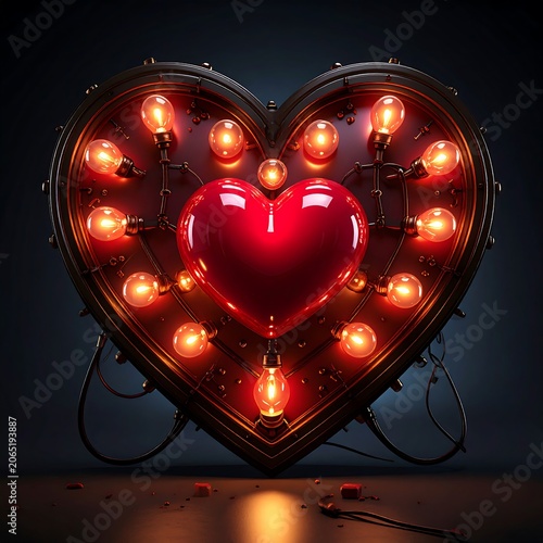 A heart-shaped neon sign with a smaller heart inside, glowing red