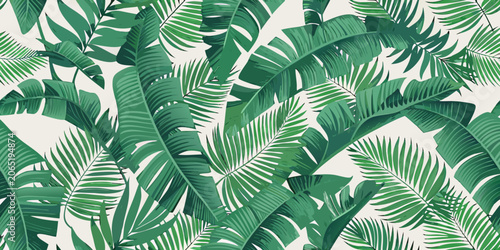 Konstfotografi Tropical leaf pattern with dense arrangement vector illustration