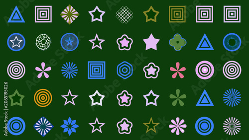 Geometric And Organic Icons On Dark Green Background