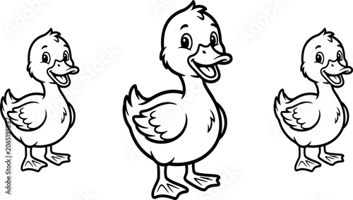 Quadro su tela Color page of happy cartoon ducks for kids duck color page coloring book