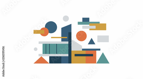 Colorful geometric shapes composition with various forms