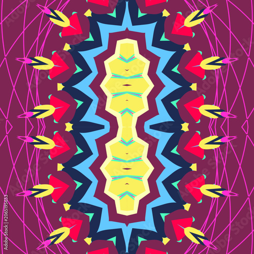 Canvastavla Neon night rider: symmetrical decorative motif in laser lemon, cherry red, wine