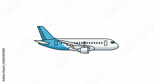 A blue and white airplane with a single engine on the wing