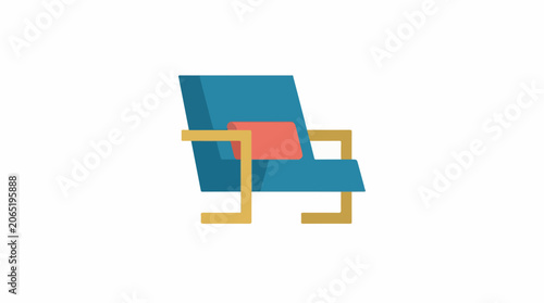 A chair with a blue seat and backrest and yellow metal frame