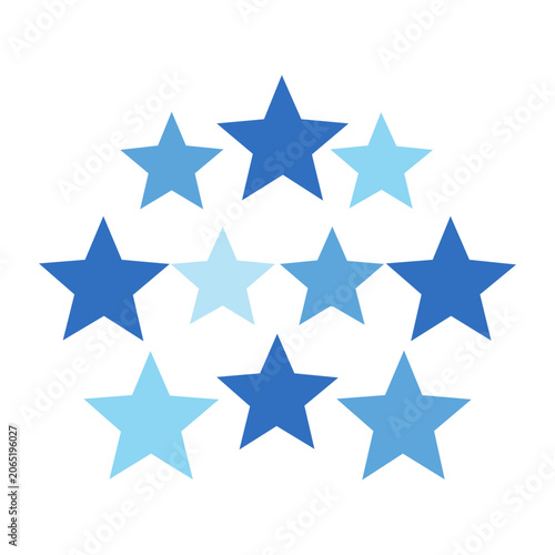Blue and light blue star icons on white background