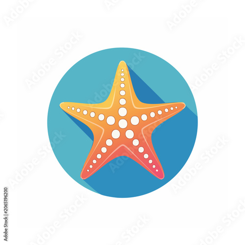 Flat design starfish icon on blue circle