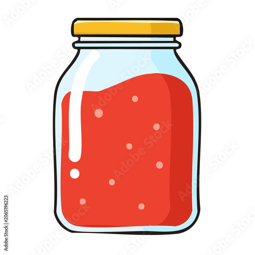 Glass jar with red liquid in flat design style