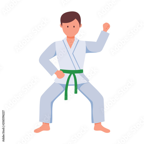Karate fighter in fighting stance, flat vector illustration