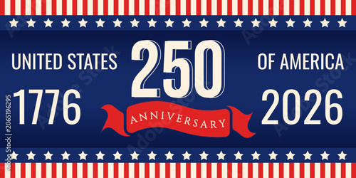 USA Independence Anniversary vector horizontal banner cover design. Creative america's flag frame and bold 250th holiday message. 4th of July concept. EPS 10