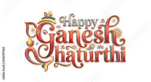 Happy ganesh chaturthi logo banner poster and typography concept on background.