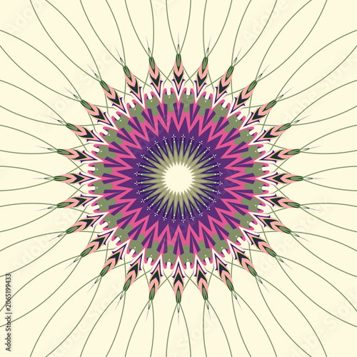 Fotografija Radial mandala composition in gradient evergreen moss tones with cornsilk, olive