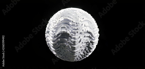Elegant white ribbed sphere with sculptural waves for futuristic design.
