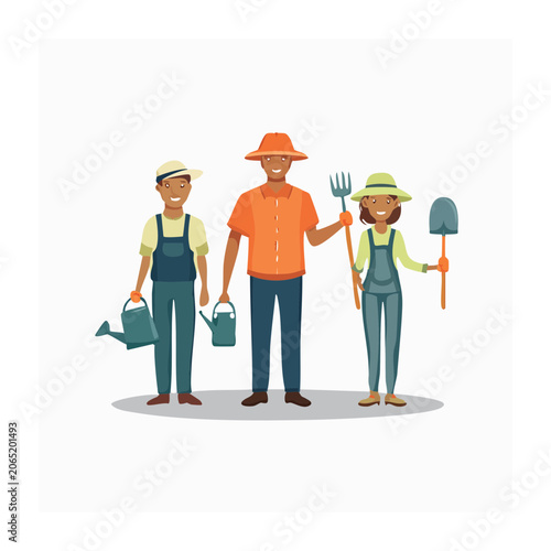 Diverse group of farmers holding gardening tools