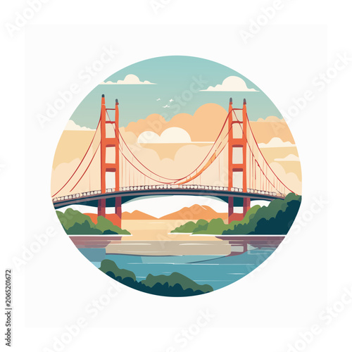 Flat design illustration of the Golden Gate Bridge