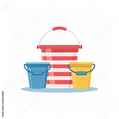 Flat design illustration of three colorful buckets