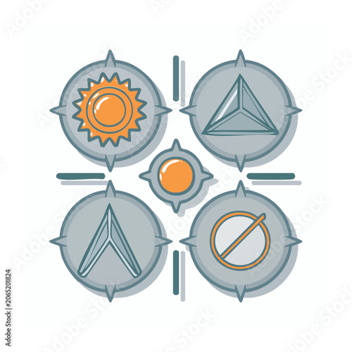 Set of compass elements and symbols in flat design