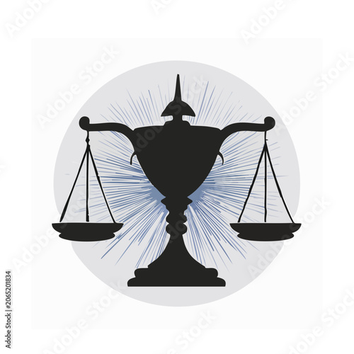 Silhouette of Scales of Justice with radiating lines