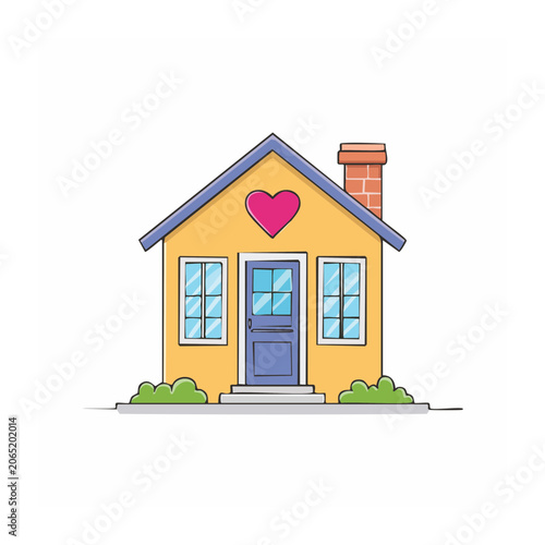 Cartoon house with pink heart and chimney